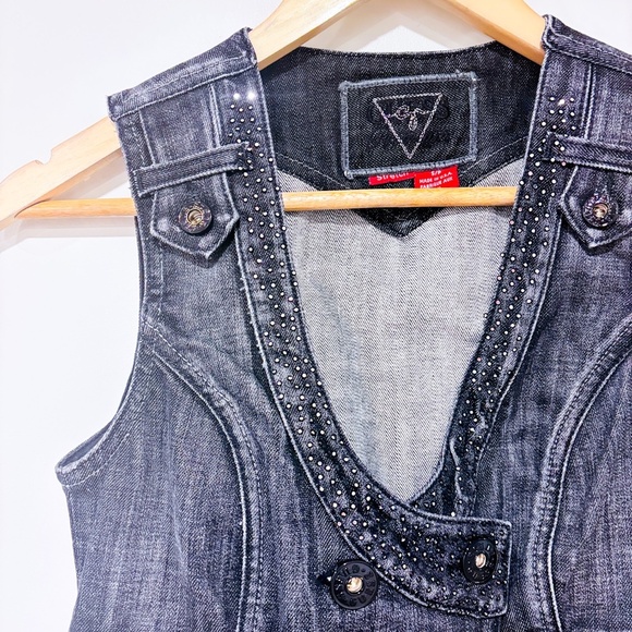 GUESS Black denim sleeveless vest - Picture 3 of 6